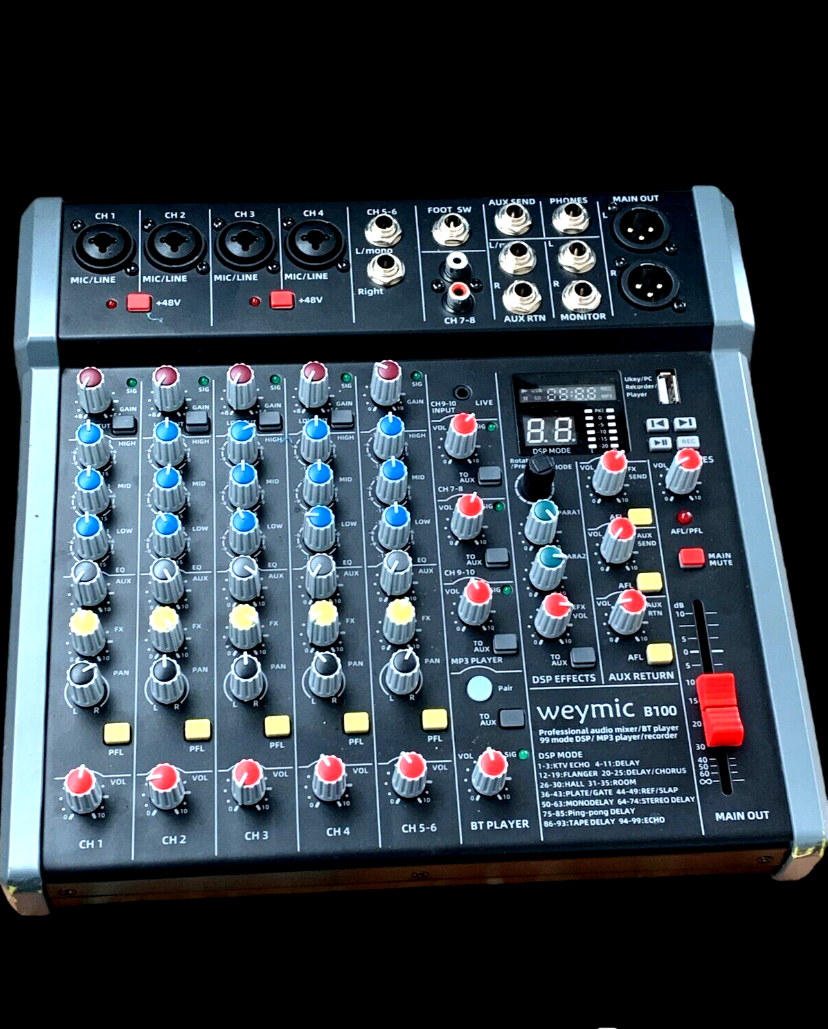 B100 Professioneller Mixer für Aufnahme von DJ-Bühne, Karaoke-Musik, mit 99 DSP-