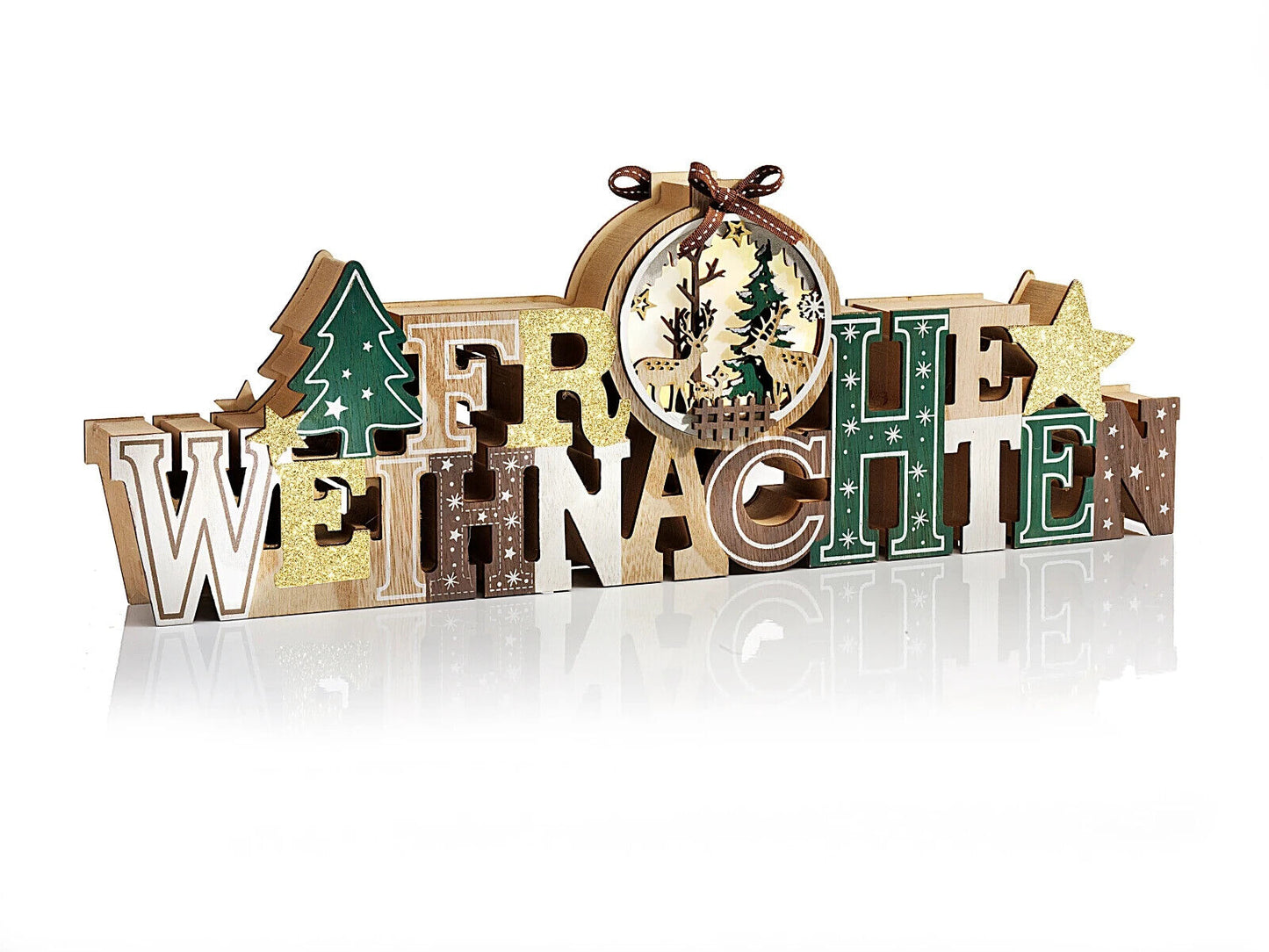 LED-Schriftzug "Frohe Weihnachten" Weihnachtsdeko Dekoration Wohnung Winter Holz