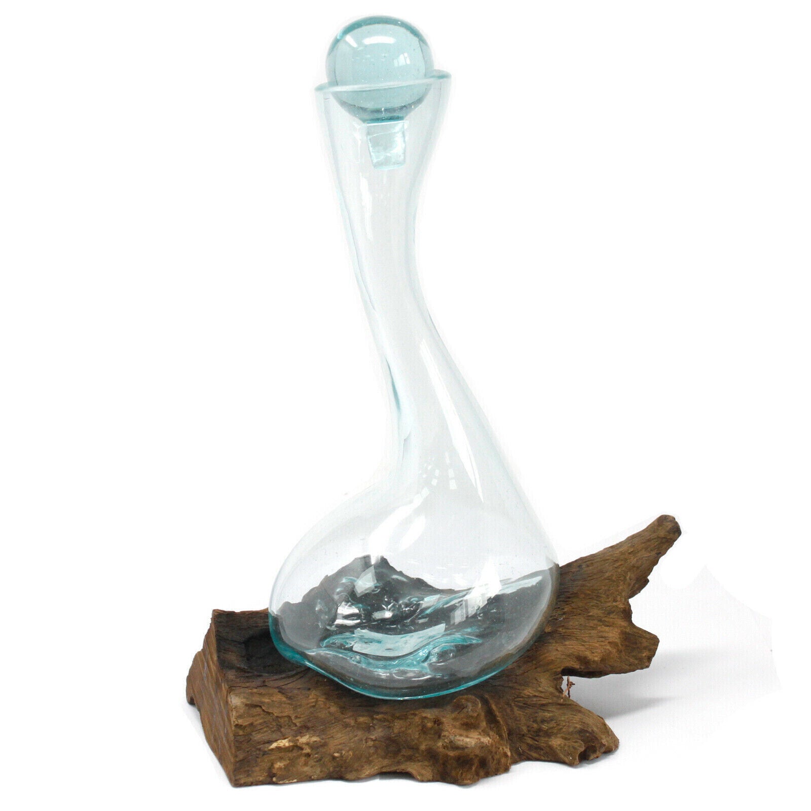 Dekoglas auf Holzwurzel Weinkaraffe Deko Dekoration Holz Windlicht Glas Dekoglas