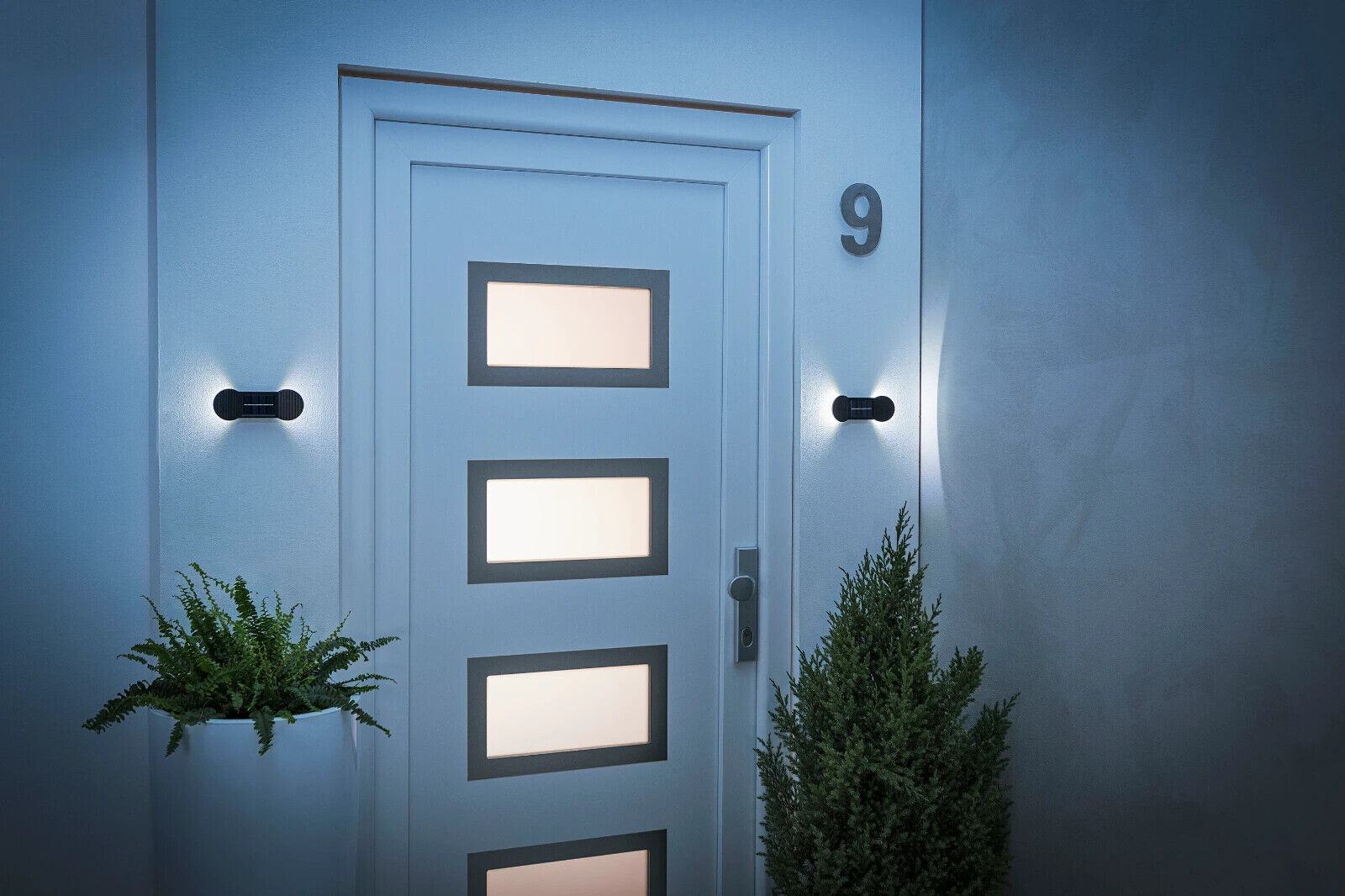 Solar Wandbeleuchtung 4er Set Haus Garten Garage Eingang Deko LED Beleuchtung