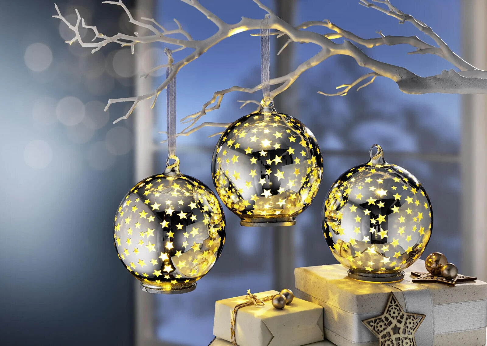 LED-Hängedeko "Sternenmeer" 3er-Set LED Deko Advent Weihnachten Dekoration Glas