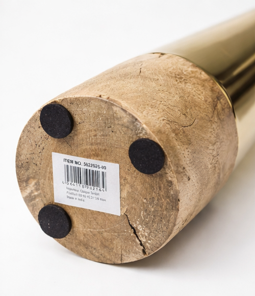 Vase Metall gold mit Holzsockel modern Deko Tischvase Handarbeit
