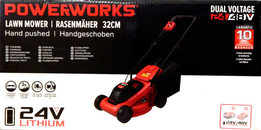 Powerworks 24V Akku-Rasenmäher P24LM32 Schnittbreite: 32 cm Fangkorb 30L in Rot
