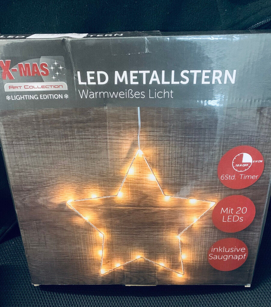 LED Leuchtstern Metall Silber - 20 LED / 29,5 cm - LED Weihnachtsstern zum Hänge