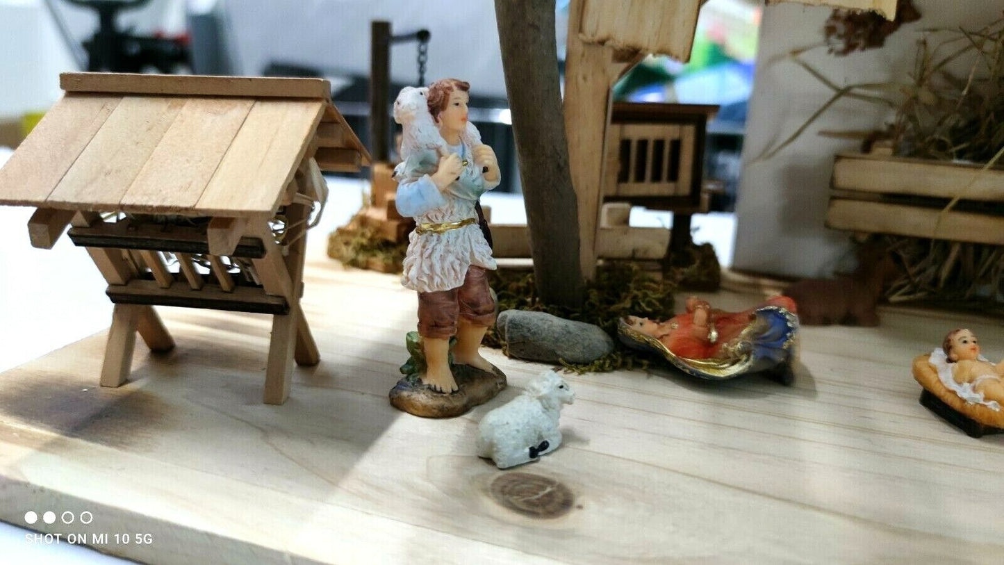 Weihnachtskrippe  aus Holz h=33cm b=60cm Inclusive Figuren No 5191