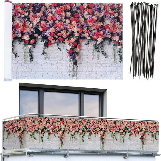 MAXIMEX Balkon Sicht Schutz 5 m ROSEN MOTIV Terrassen Wind Verkleidung Umrandung