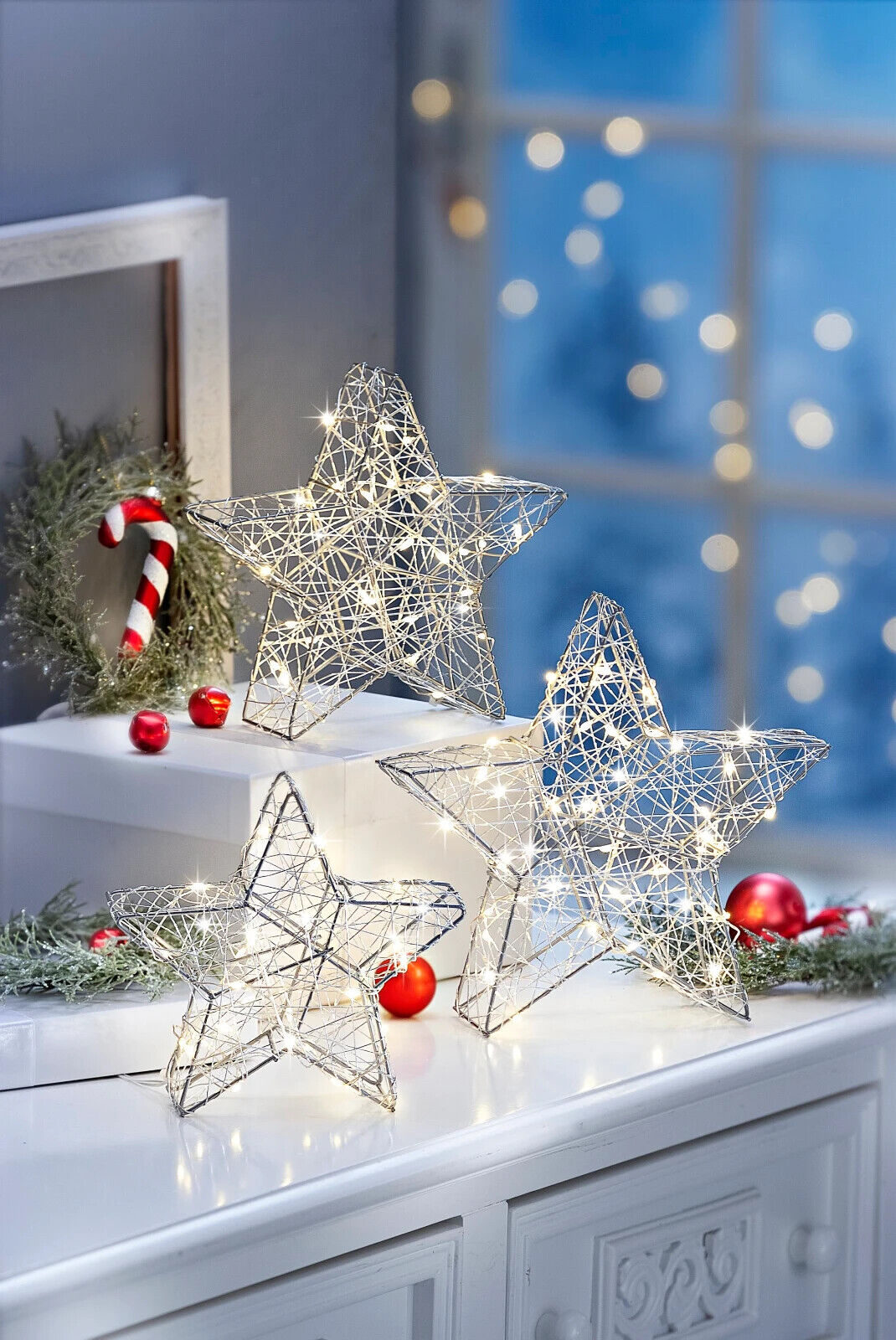 LED-Deko Sterne 3er-Set, 100 LEDs Weihnachtsdeko Advent Dekoration Wohnungsdeko