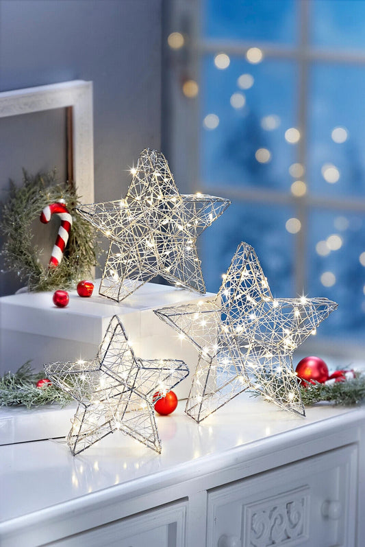 LED-Deko Sterne 3er-Set, 100 LEDs Weihnachtsdeko Advent Dekoration Wohnungsdeko