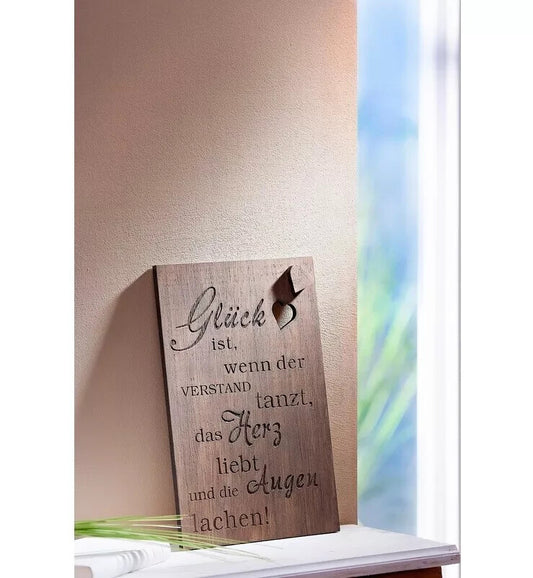 Holzbild "Glück" mit Sinnspruch Dekobild Dekoration Bild Figur Wandbild aus Holz