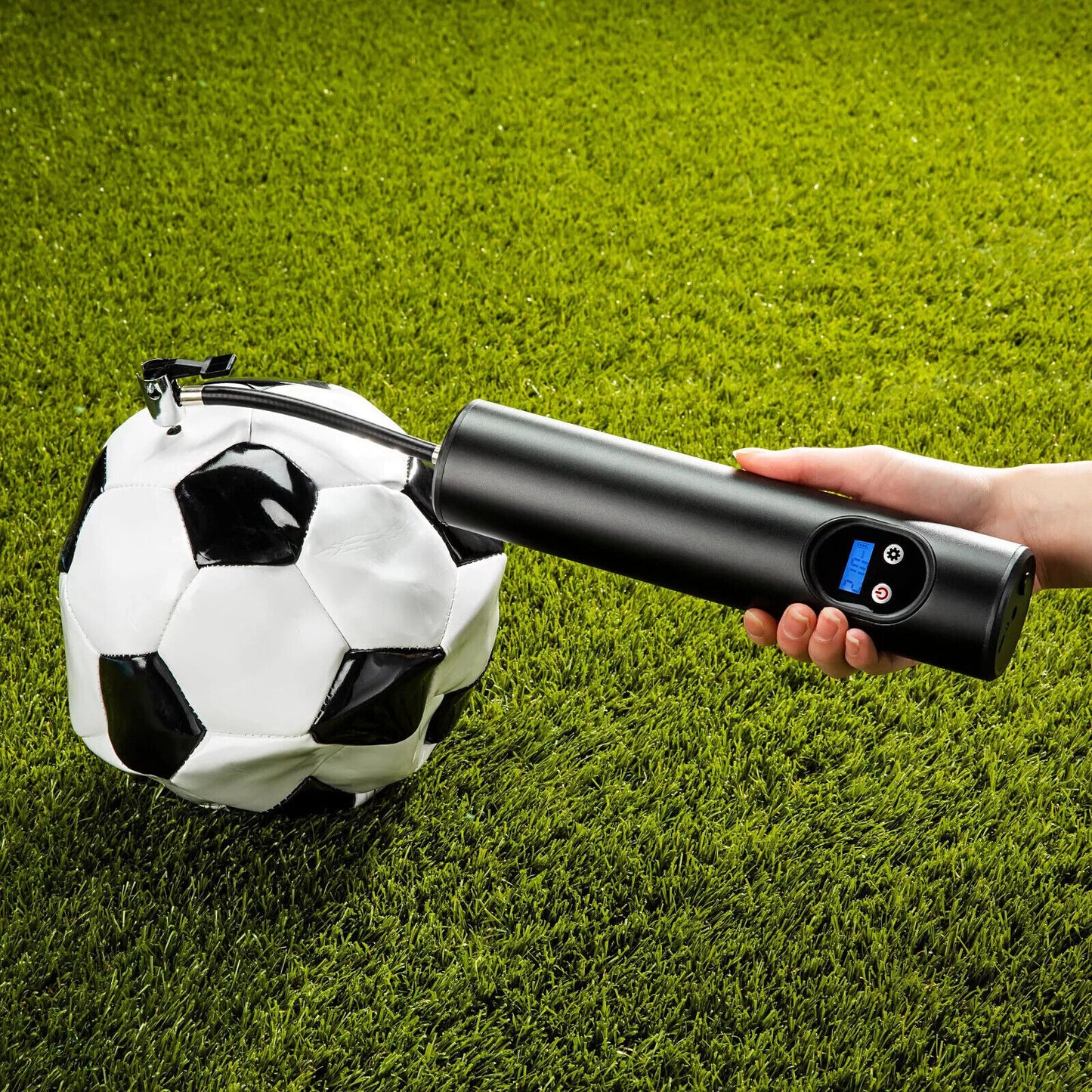Portabler Akku-Kompressor für Fahrrad, Fußball, Reifen usw. mit Licht in Schwarz