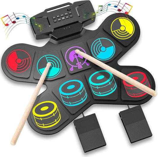 E Drum Set, Uverbon Elektronisches Schlagzeug Kinder Farbtrommelset mit USB-Aufl