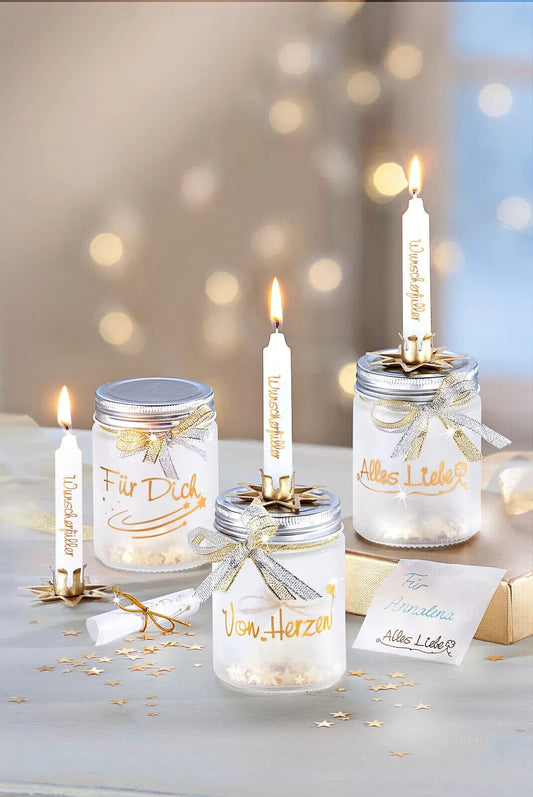 Geschenkgläser mit Wunschkerze "Wünsche" 3er-Set Deko Wohnungsdekoration Kerzen