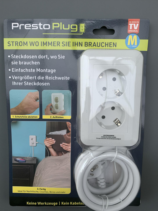 Presto Plug - Verteilersteckdose zum Kleben - Steckerleiste - Steckdosenleiste
