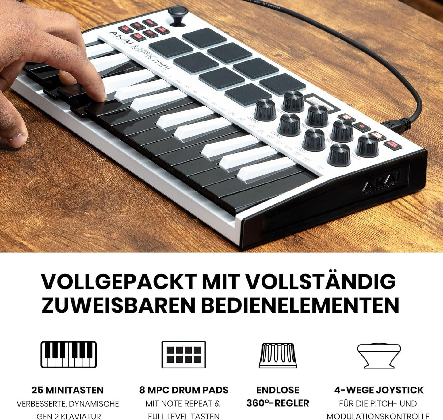 AKAI Professional MPK Mini MK3 – 25-Tasten USB MIDI Keyboard Controller Weiß