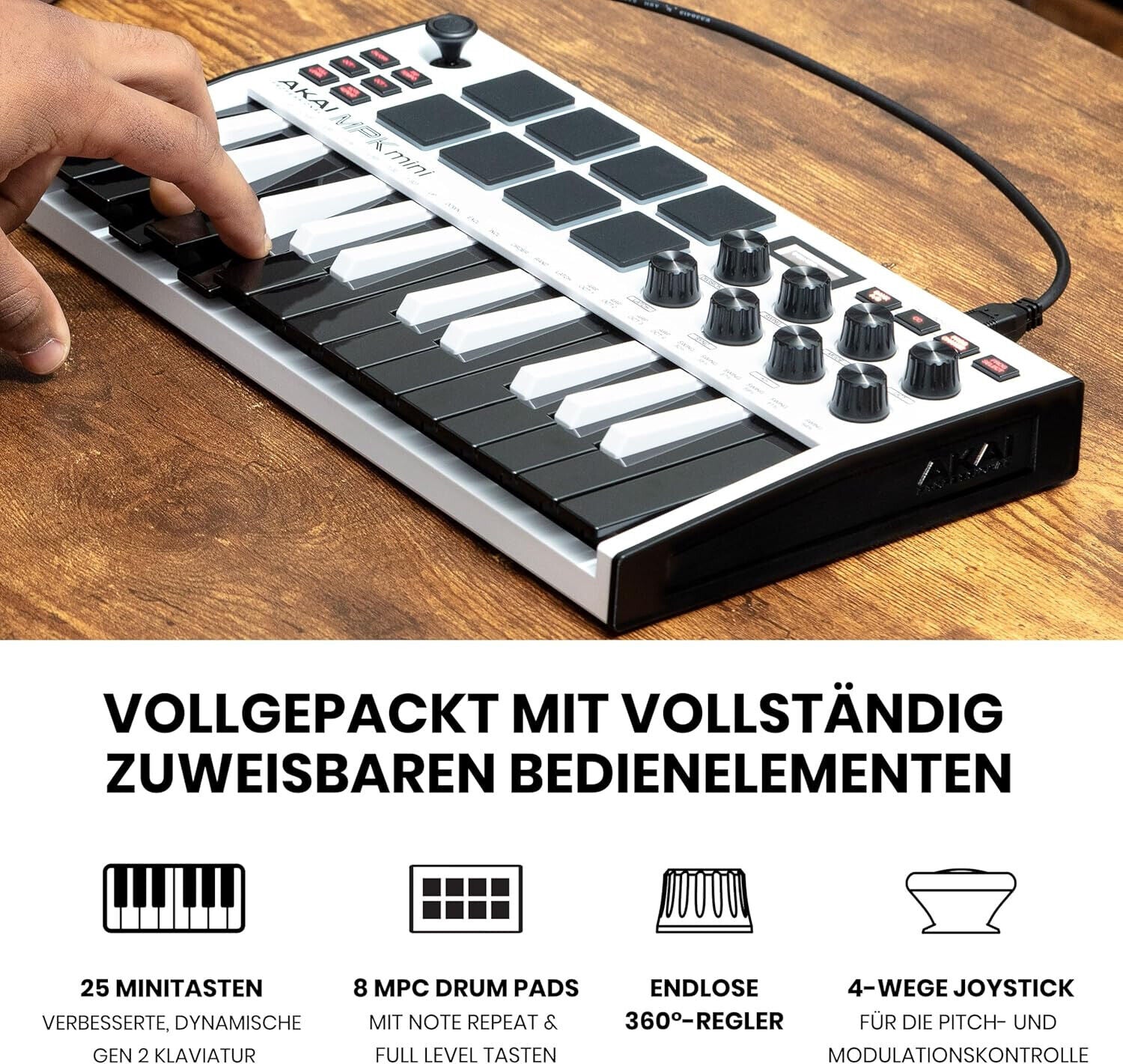 AKAI Professional MPK Mini MK3 – 25-Tasten USB MIDI Keyboard Controller Weiß