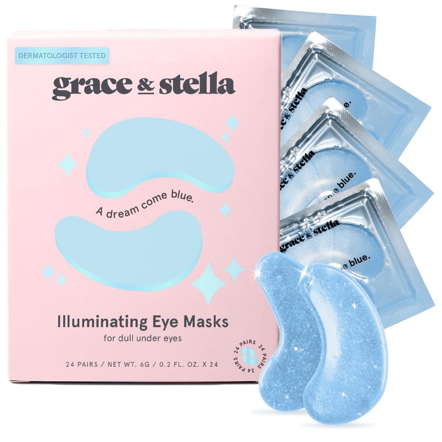 grace & stella Preisgekrönte Augenmaske (Blau, 24 Paar) Reduzieren Sie Augenring