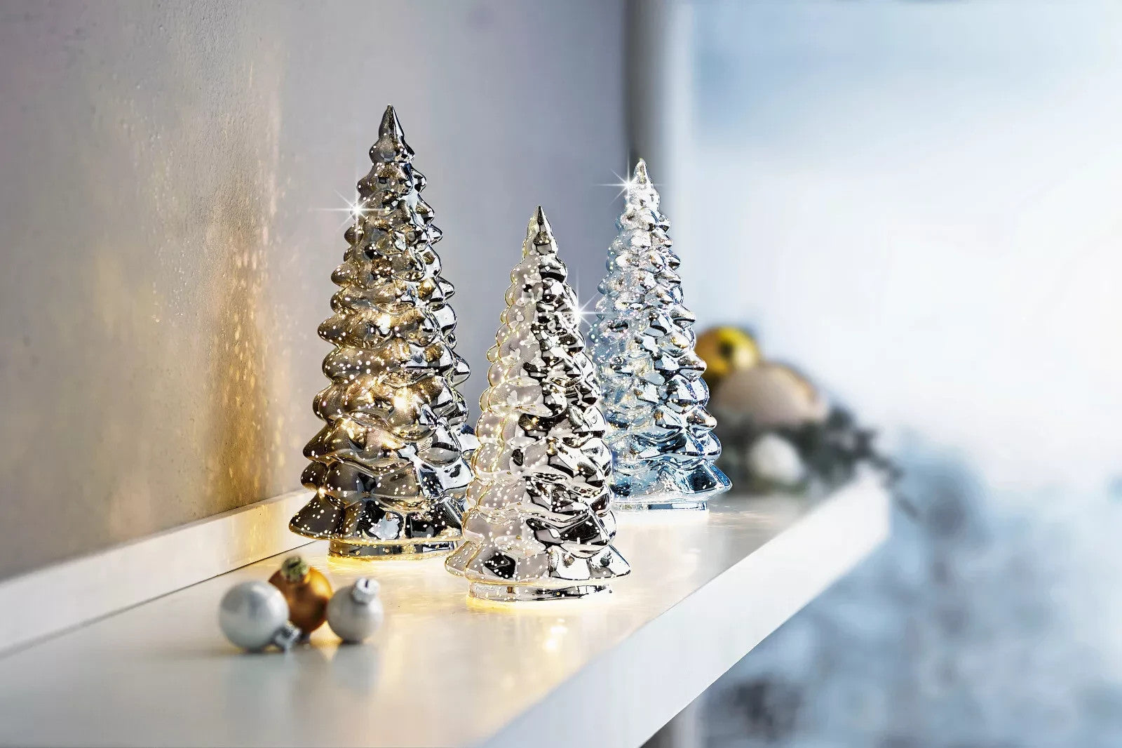LED-Tannen "Frosty Xmas" 3er-Set Deko Weihnachtsdeko Advent Dekoration
