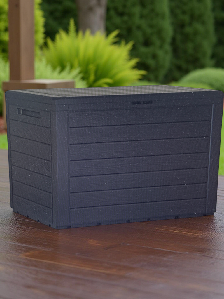 Prosperplast Gartentruhe 190 Liter Woodebox aus Kunststoff in Anthrazit 78 x 43,