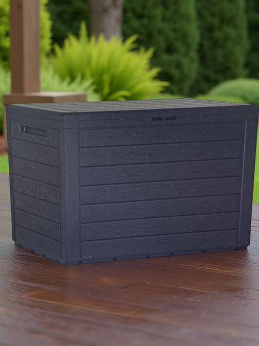 Prosperplast Gartentruhe 190 Liter Woodebox aus Kunststoff in Anthrazit 78 x 43,