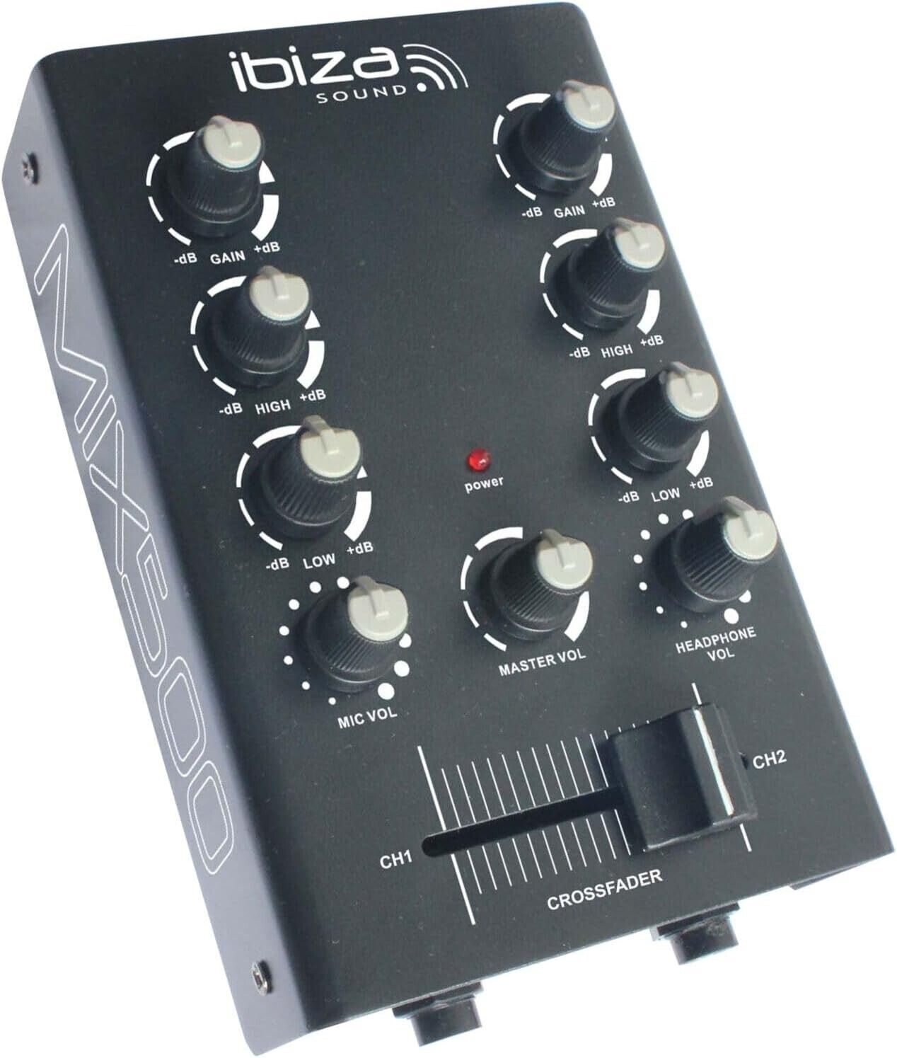 Ibiza - MIX500 - Kompakter 2-Kanal-Mixer mit Line- und Mikrofoneingängen sowie K