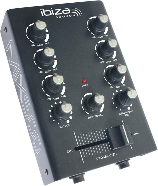 Ibiza - MIX500 - Kompakter 2-Kanal-Mixer mit Line- und Mikrofoneingängen sowie K