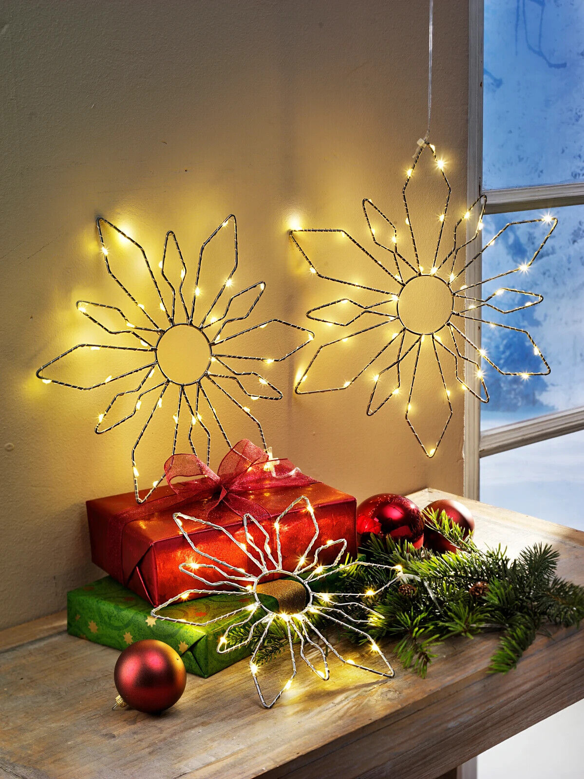 LED-Hängedeko "Schneeflocke" 3er-Set