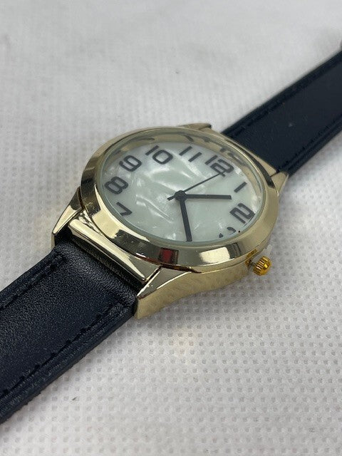 Unisex Uhr mit schwarzen Band und Goldener Uhrengehäuse