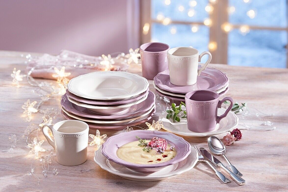 Kaffee und Tafelservice Romanza 16-tlg. Keramik gewellter Rand und feine Reliefs