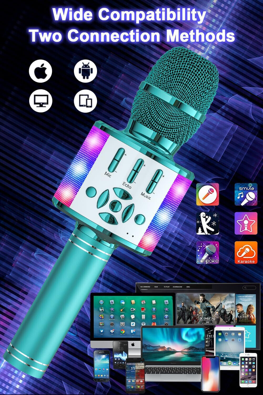 Karaoke Mikrofon, blaues Bluetooth Karaoke Mikrofon mit KTV Lautsprecher