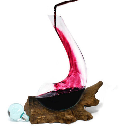 Dekoglas auf Holzwurzel Weinkaraffe Deko Dekoration Holz Windlicht Glas Dekoglas