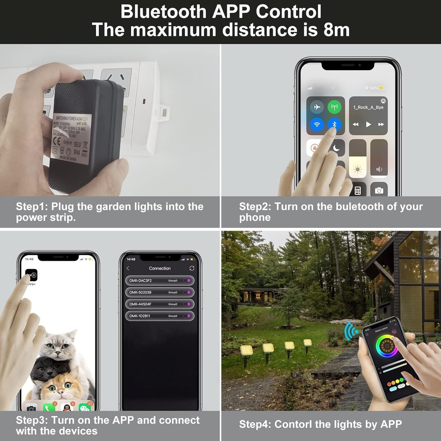4x RGB Gartenleuchte mit Erdspieß, Gartenstrahler