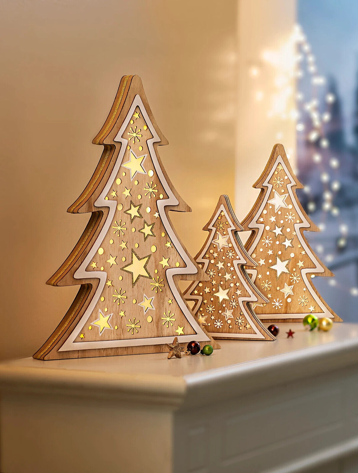 LED-Tannen XL Holz, 3er-Set Deko Weihnachtsdeko Advent Dekoration Wohnungsdeko