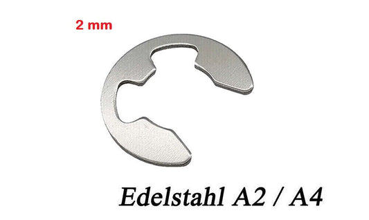 2 mm E-CLIP Außen Sicherungsring Sprengring für Welle DIN 6799 Edelstahl 2mm M2
