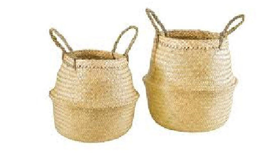 Faltkörbe aus Palmwedel, 2er Set