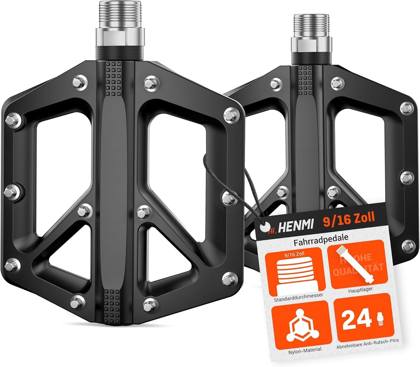 Pedale für Mountainbike, 9/16 Zoll rutschfeste Aluminium-Flachpedale mit abgedic