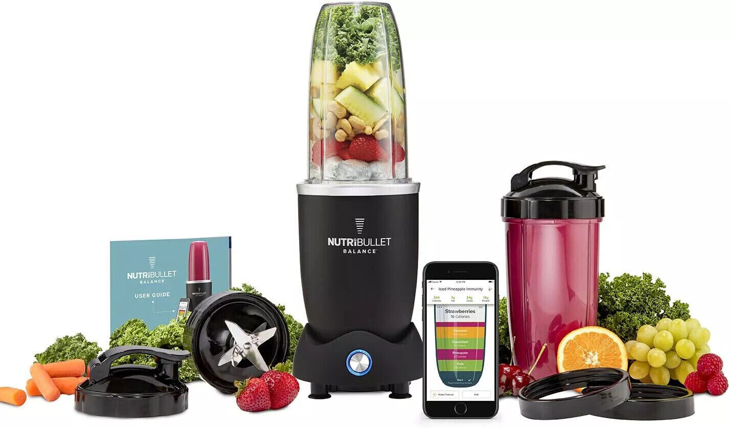 NutriBullet Balance 1200 Watt schwarz Mixer mit Extraktor-Klinge macht Superfood