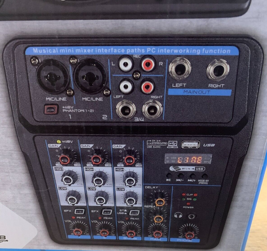 Mini Audio Mixer Soundboard Console System Interface 4 Kanal Mixer USB Bluetooth