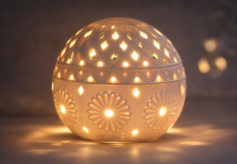 LED Keramikkugel mit Timer Deko Licht warmweiß batteriebetrieben Ø 13 cm