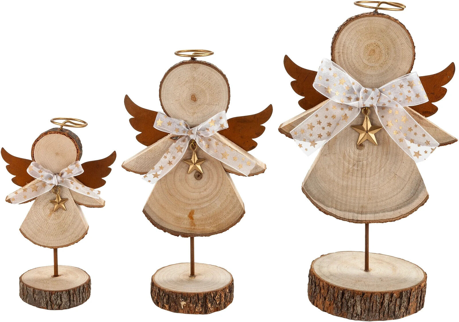Dekofigur Holzengel 3er-Set Advent Deko Weihnachtsdeko Dekoration aus Holz