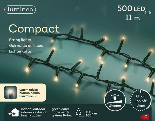 Lumineo Lichterkette Compact 500 LED's 11 m warm weiß, grünes Kabel