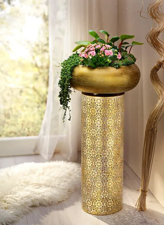 LED-Pflanzsäule Golden Elements, Design-Pflanzsäule für drinnen & draußen Timer