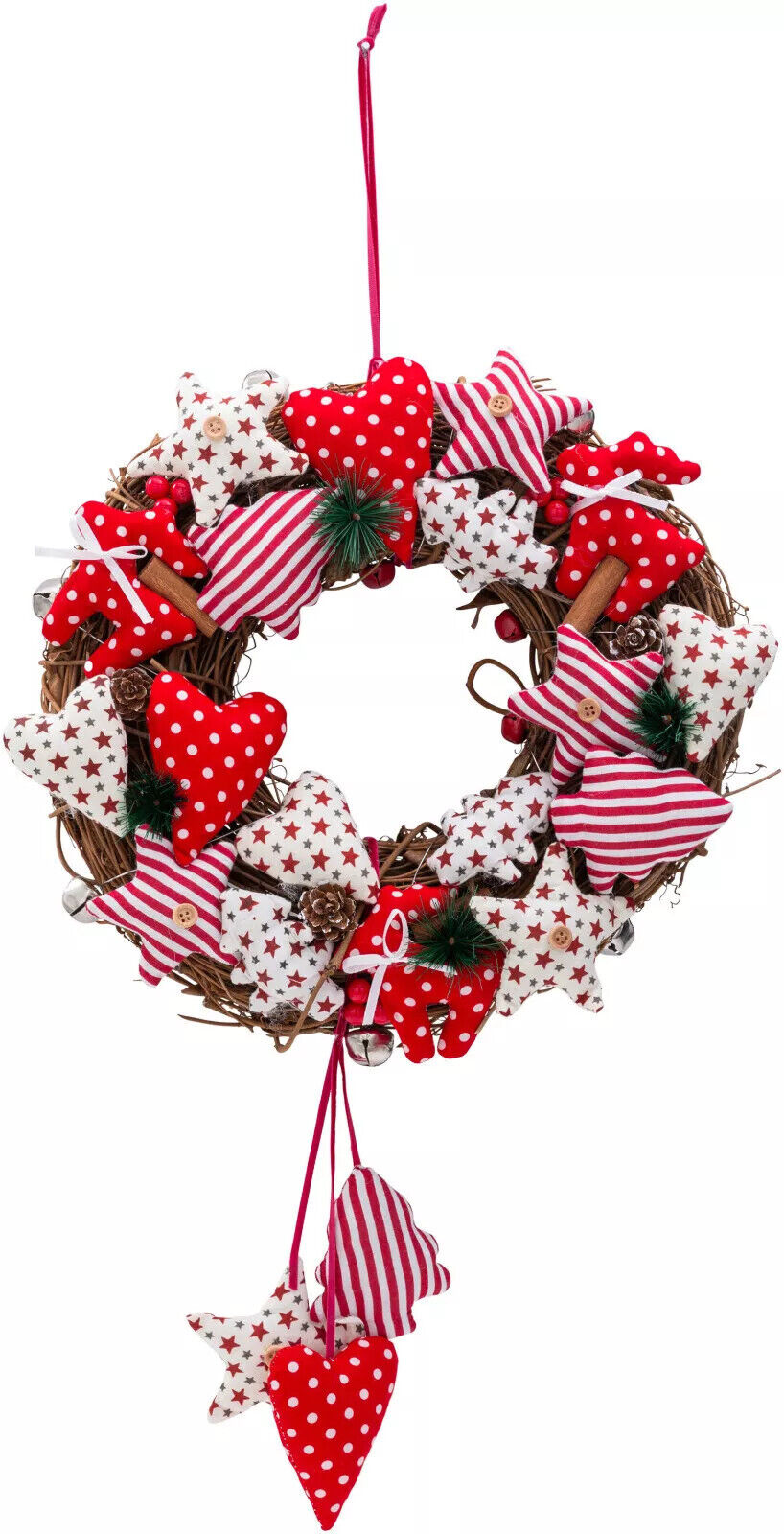 Türkranz Weihnachten Adventskranz Advent Sandinavien rot weiß Stoff Zweige Glöck