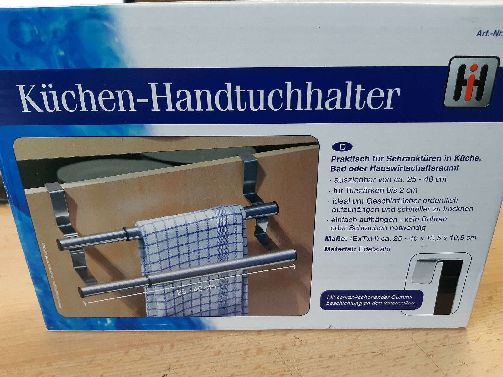 Handtuchhalter Küche ausziehbar 25-40cm Edelstahl 2Stangen aufhängen Schrank Tür