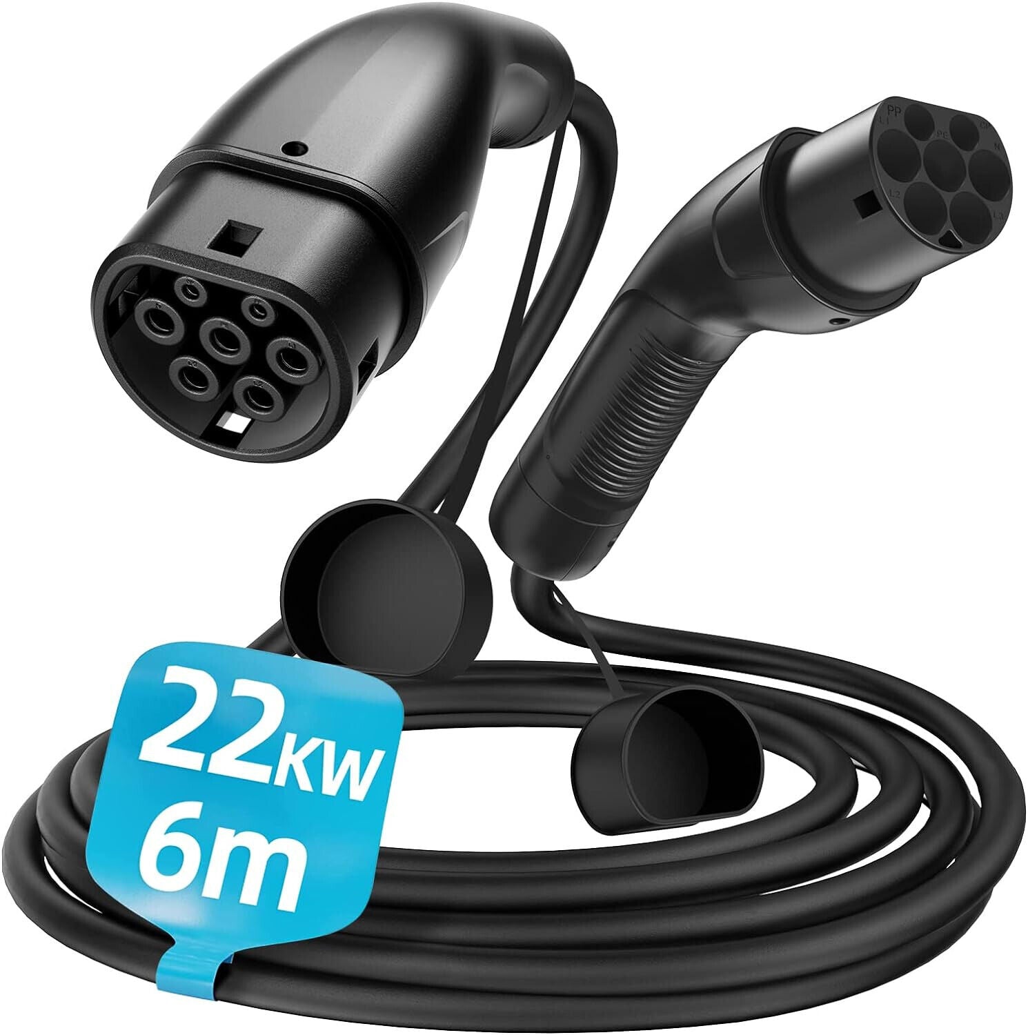 Typ 2 Ladekabel für EV, 22kW 32A 6m 3-Phasen Elektroauto-Ladekabel mit Tasche