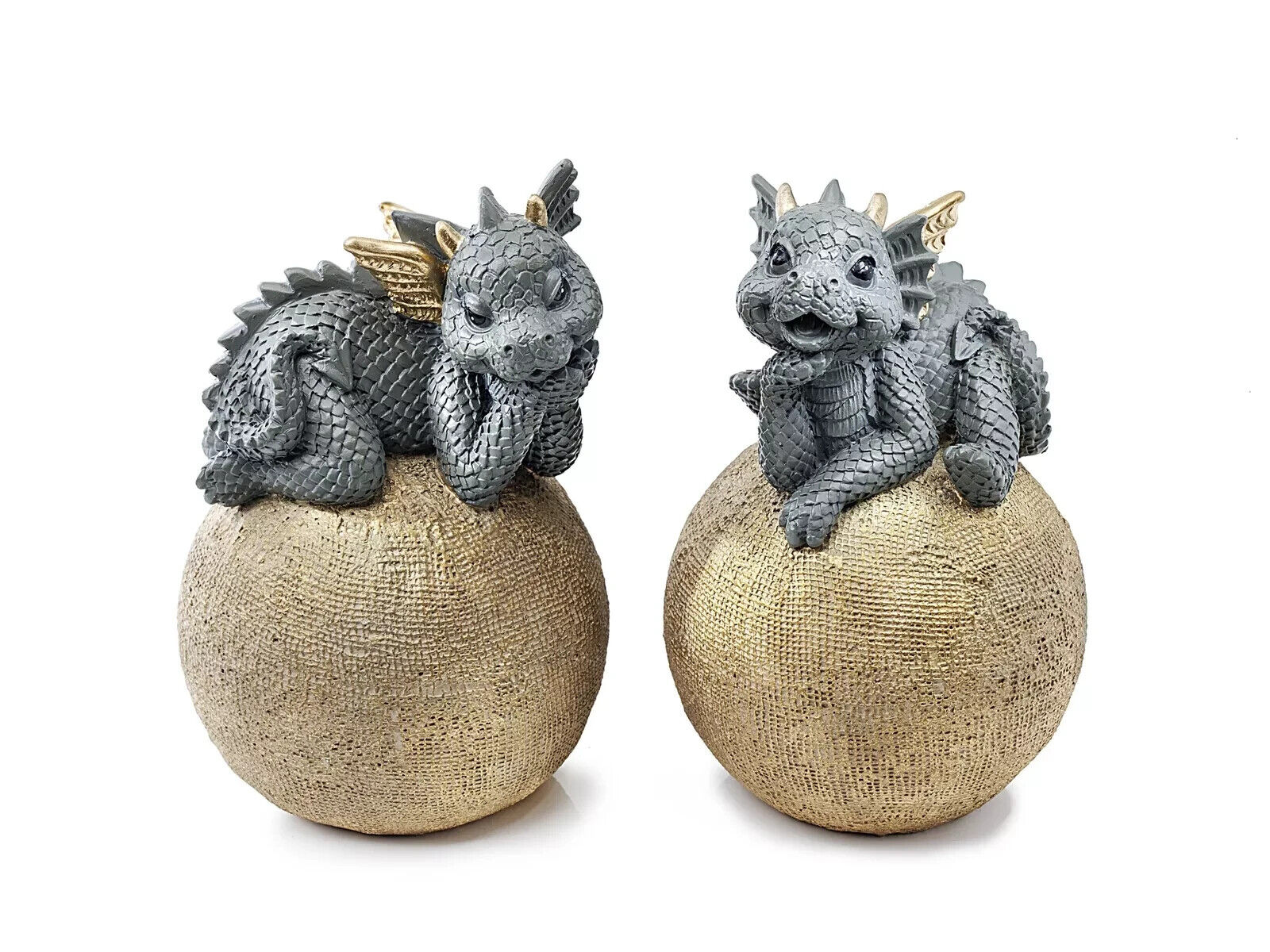 Handgefertigte Drachen Kugel "Tulani & Tiana" 2er-Set edlem Gold 12 cm B-WARE