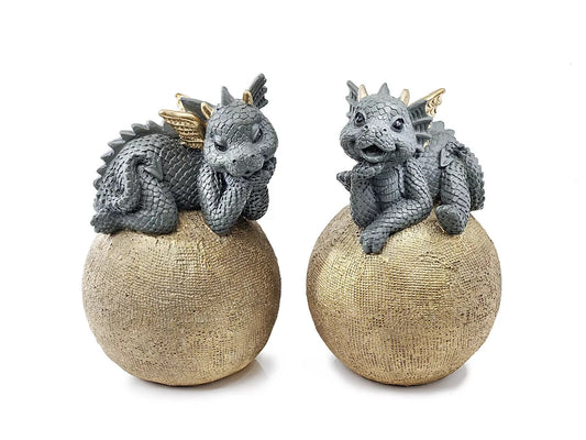 Handgefertigte Drachen Kugel "Tulani & Tiana" 2er-Set edlem Gold 12 cm B-WARE