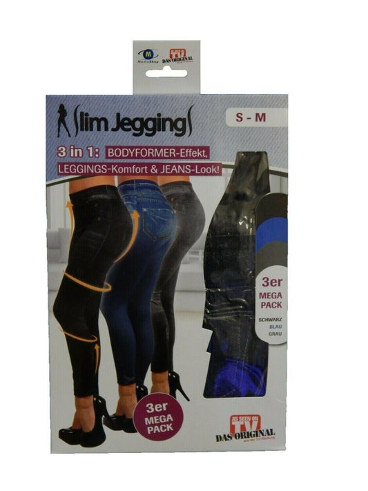 Slim Jeggings 3er Set S/M 34-38 Damen Jeans Jeansoptik Stretch Leggings Hose
