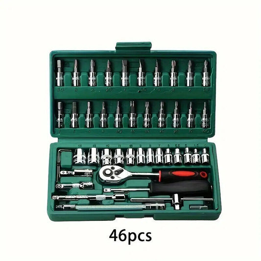 46-teiliges Steckschlüssel- und Ratschenschlüssel-Set aus Metall mit 1/4-Zoll
