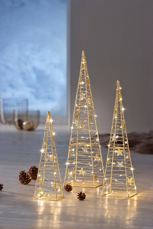 LED-Kegel "Glamour" gold, 3er-Set Wohnungsdeko Advent Dekoration Weihnachts Deko