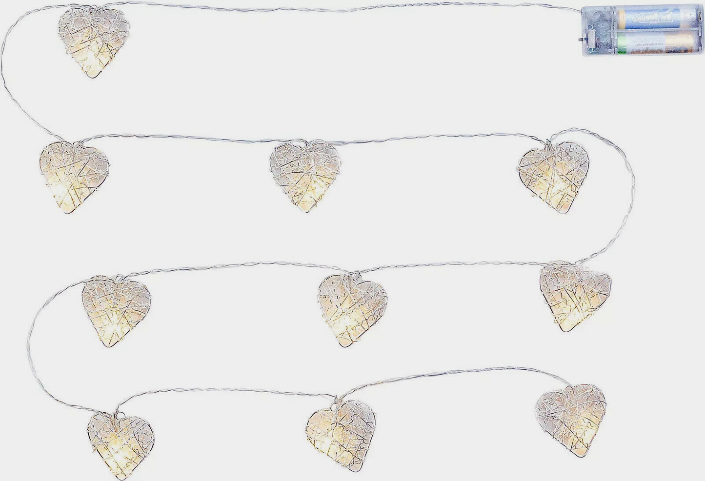 LED-Lichterkette Silver Heart 10 LEDs Herz je 4,5 cm groß Draht Deko